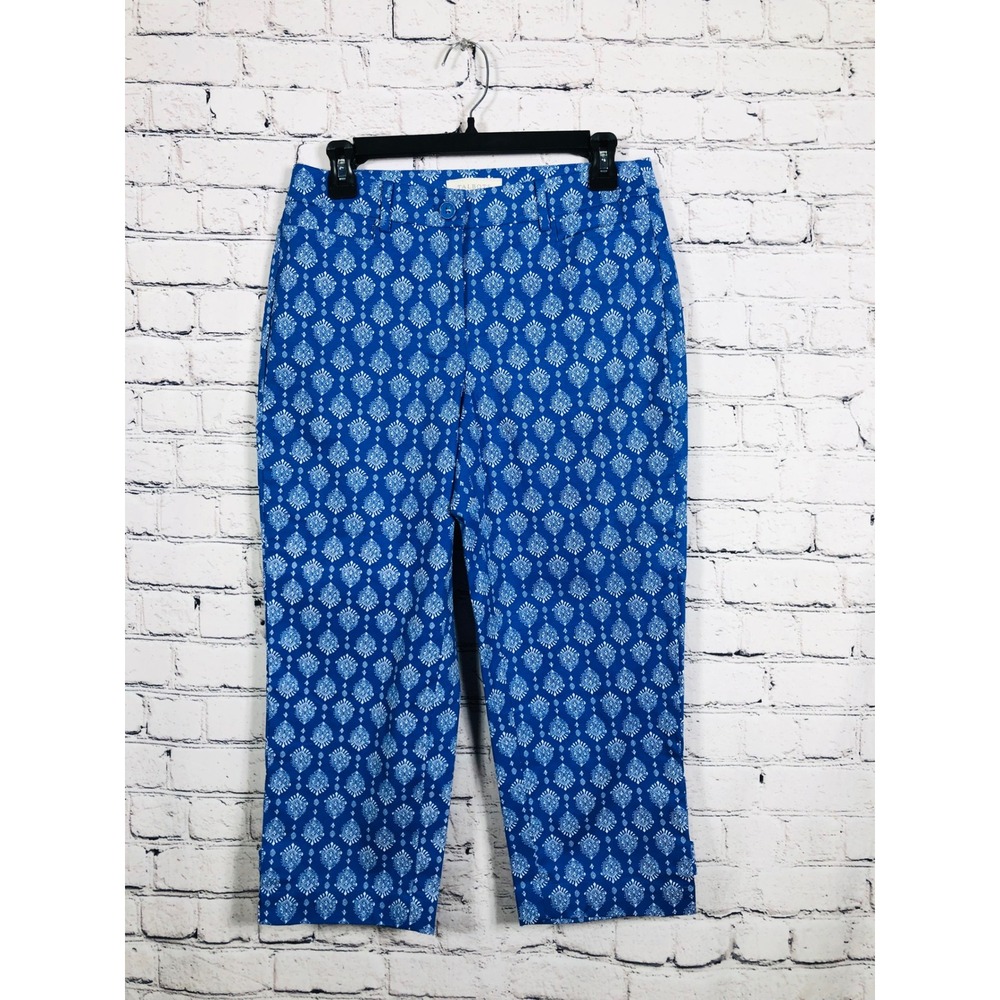 Talbots Pants Women 4 Paisley Diamond Crop Blue White 4 Excellent Stretch Cotton